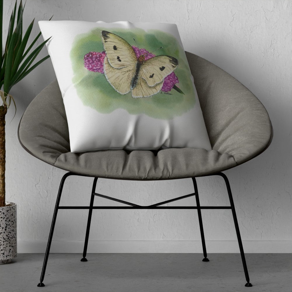 Faux Linen Cushion – White Moth on a Flower