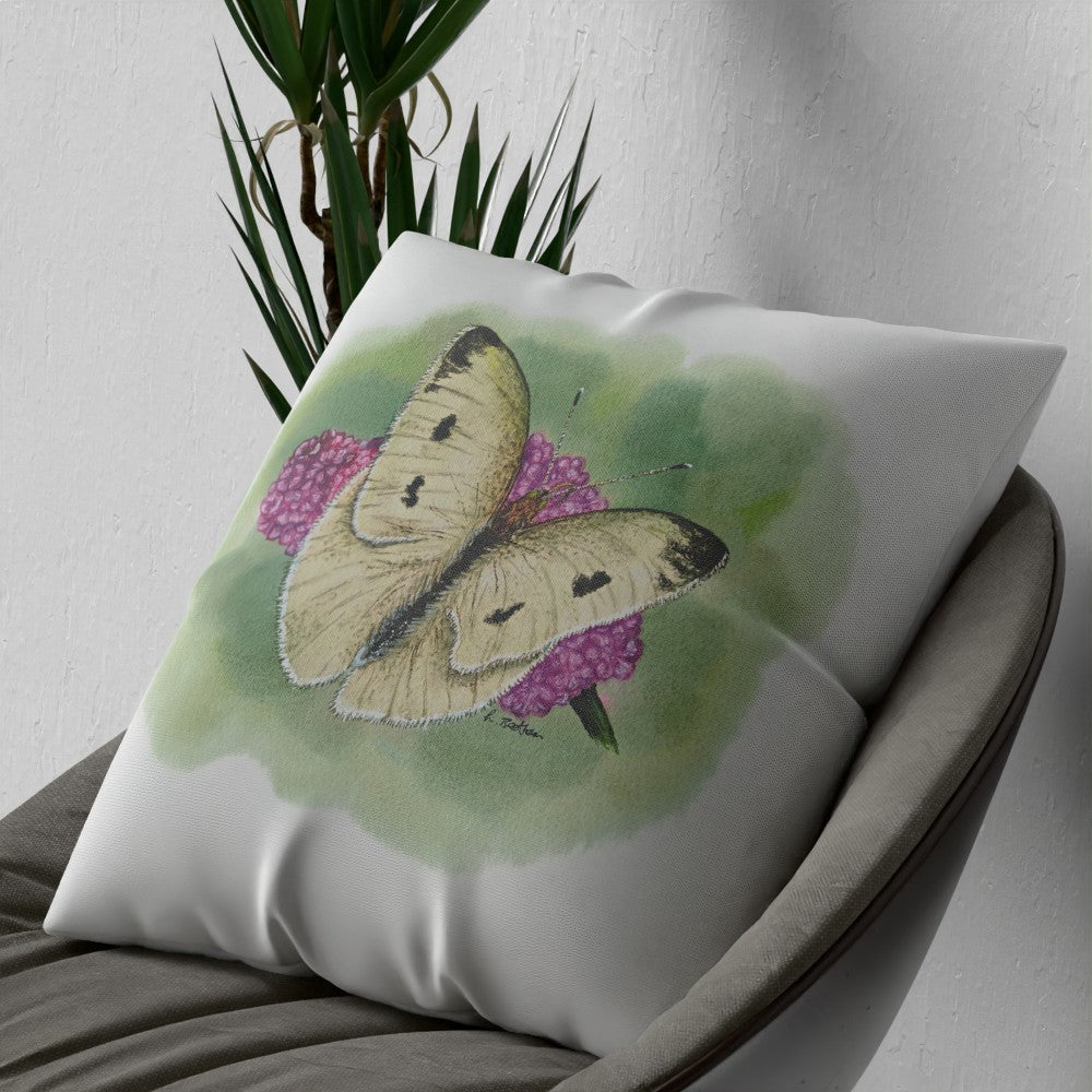 Faux Linen Cushion – White Moth on a Flower
