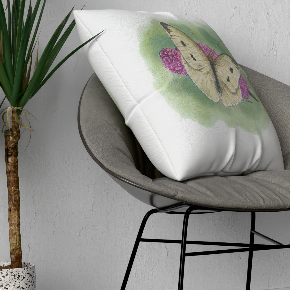 Faux Linen Cushion – White Moth on a Flower