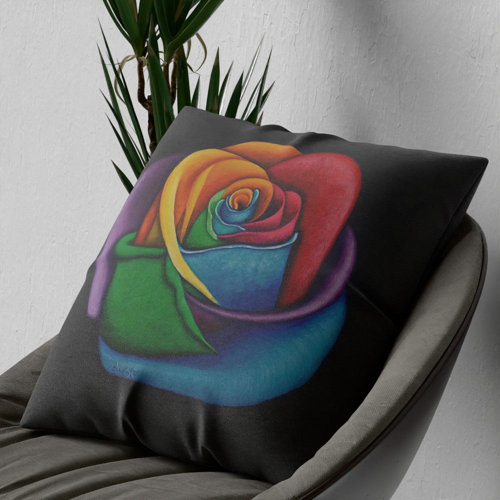 Faux Linen Cushion – Colourful Flower