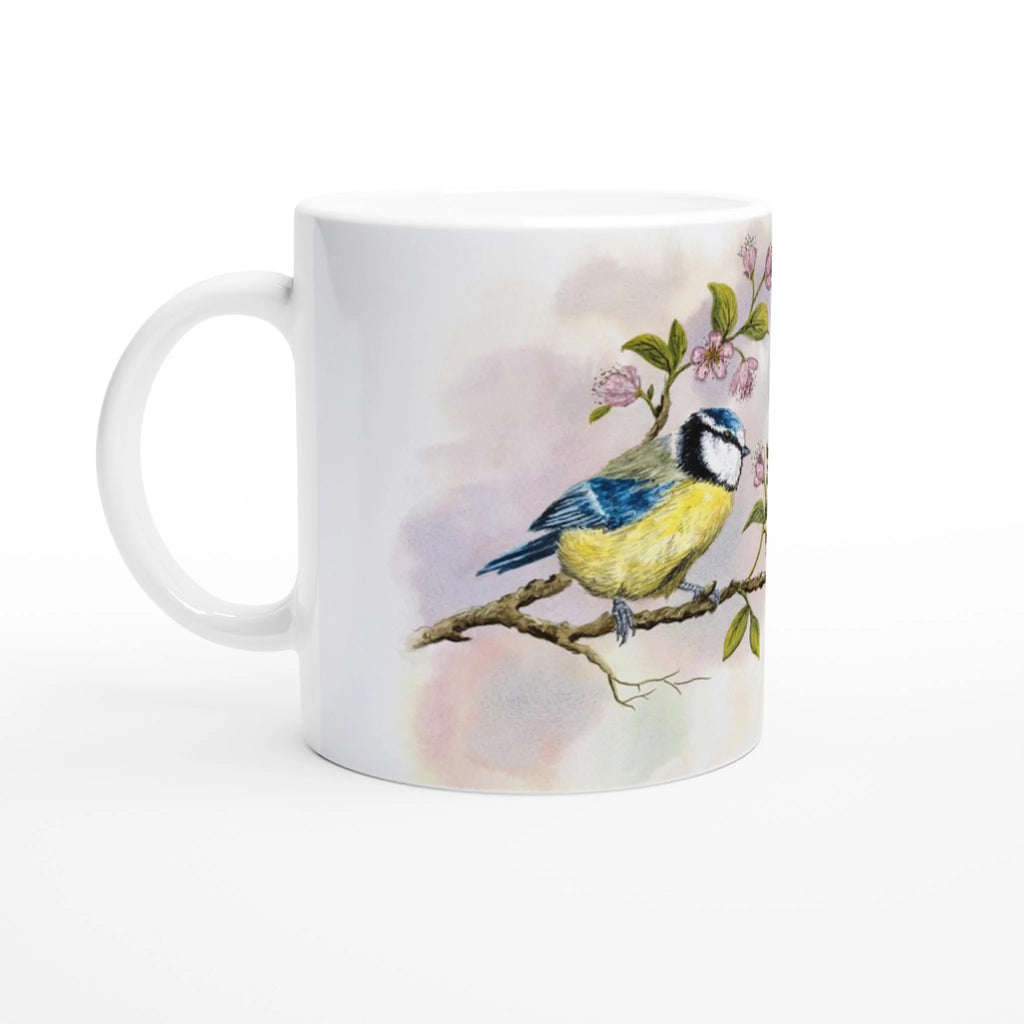 Bundle: Mouse Mat, Coaster, and White Ceramic Mug - Blue Tits in a Tree