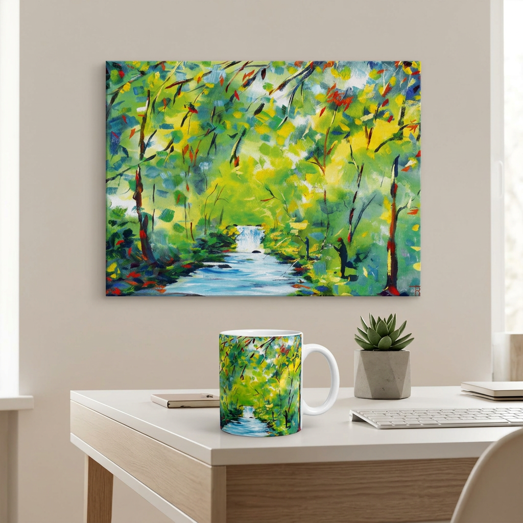 Bundle: Large Canvas and Mug – Woodland Waterfall