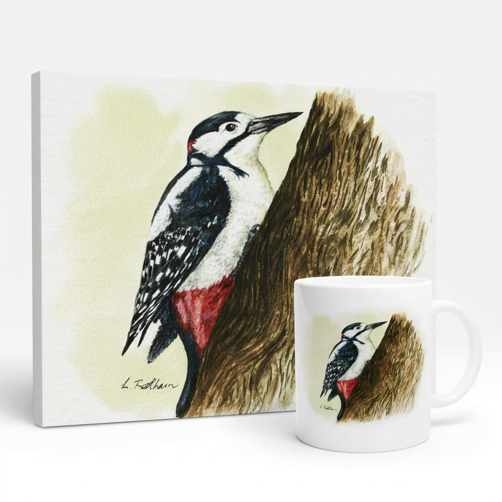 Bundle: Large Canvas and Mug – Great Spotted Woodpecker