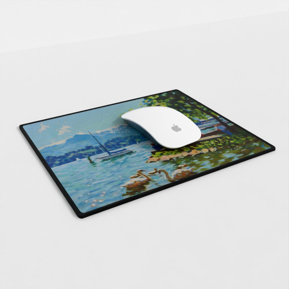 Bundle: Mouse Mat, Coaster, and White Ceramic Mug - Summer, Lake Lucerne