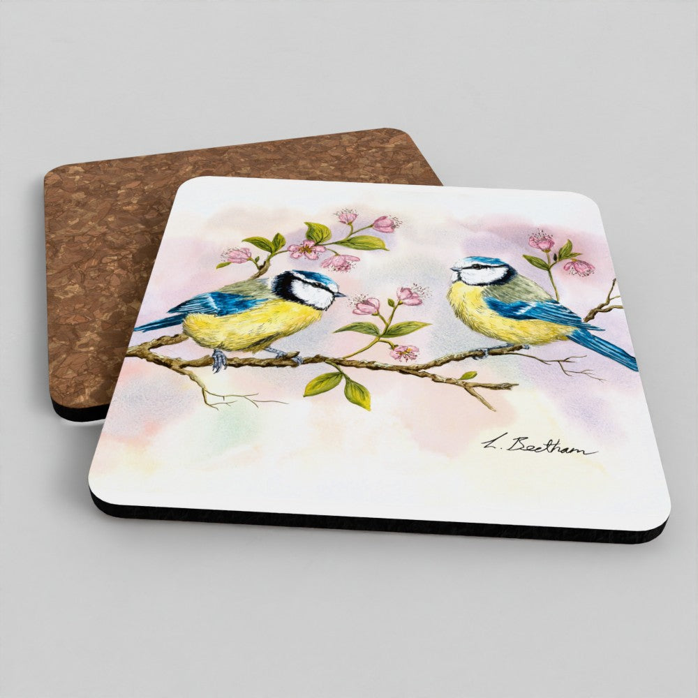Wooden Coaster - Blue Tits in a Tree