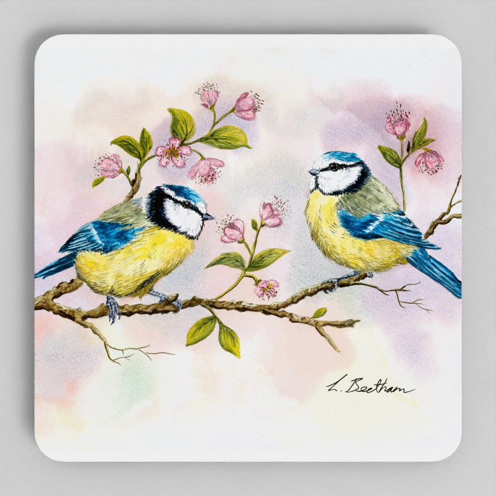 Wooden Coaster - Blue Tits in a Tree