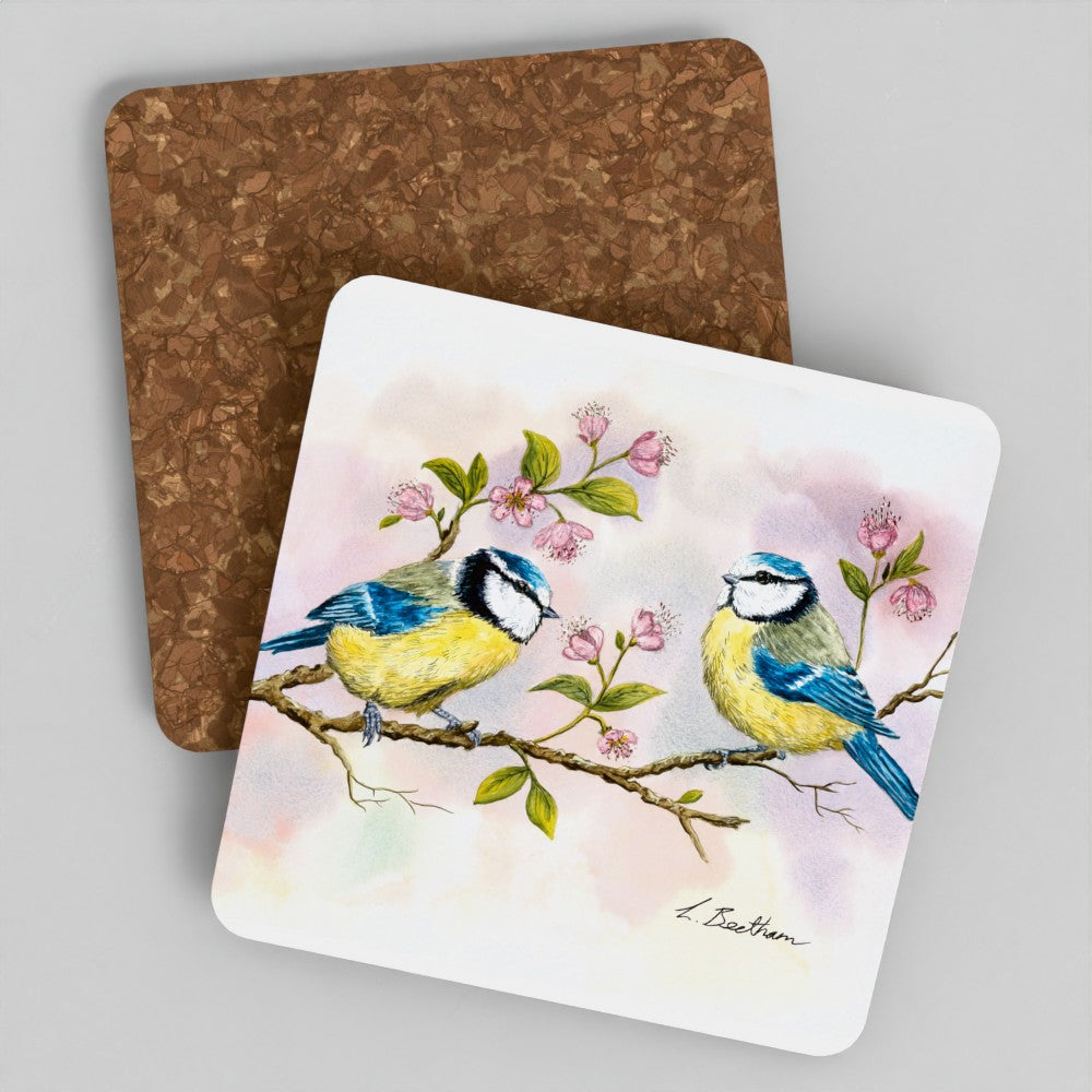 Wooden Coaster - Blue Tits in a Tree