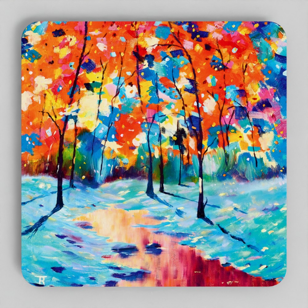 Wooden Coaster - Colourful Forest by the Lake