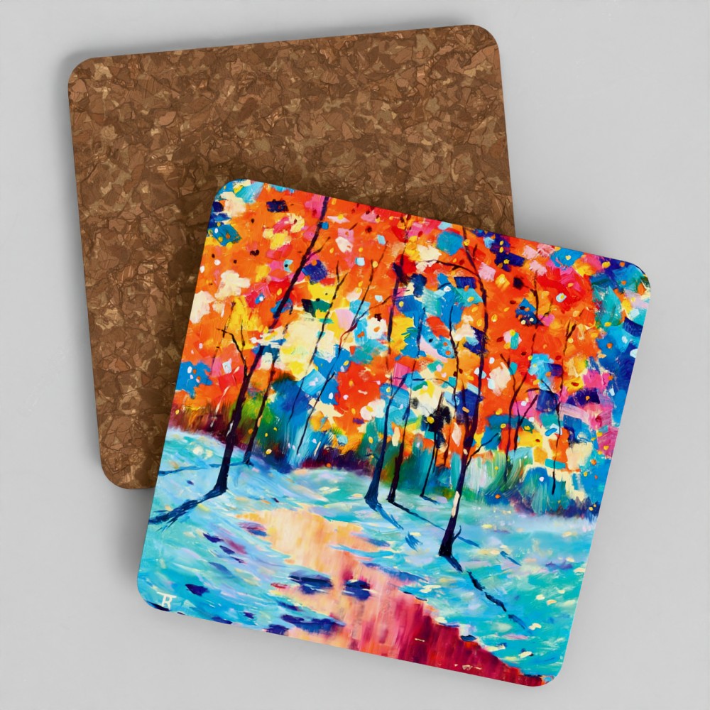 Wooden Coaster - Colourful Forest by the Lake
