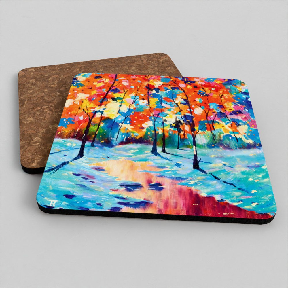 Bundle: Mouse Mat, Coaster, and White Ceramic Mug - Colourful Forest