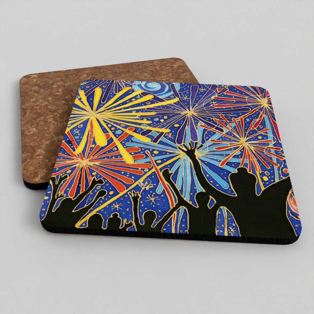 Bundle: Mouse Mat, Coaster, and White Ceramic Mug - Fireworks