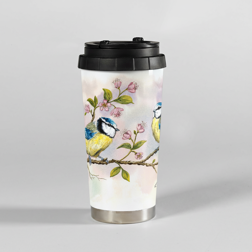 Insulated Travel Mug – Blue Tits in a Tree