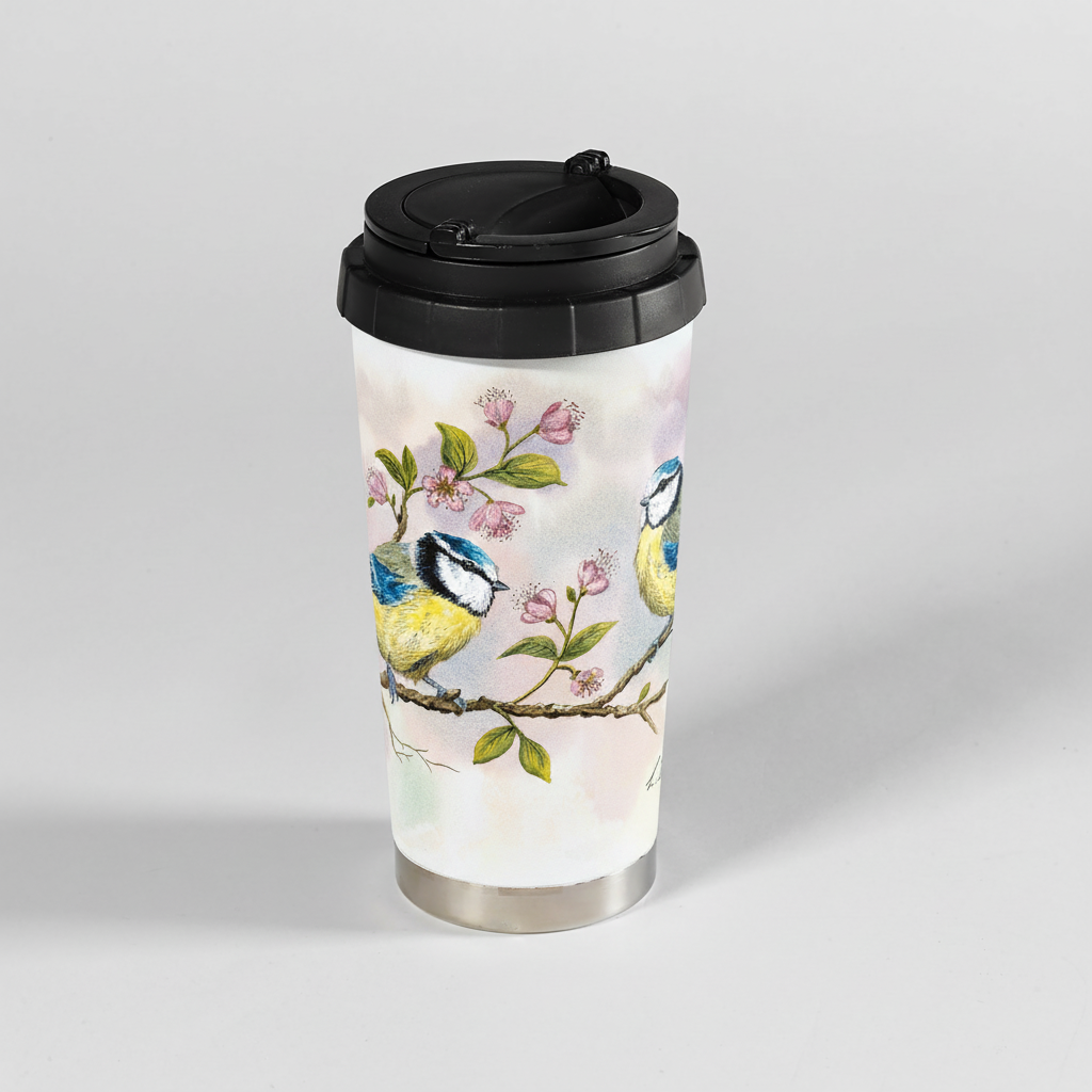 Insulated Travel Mug – Blue Tits in a Tree