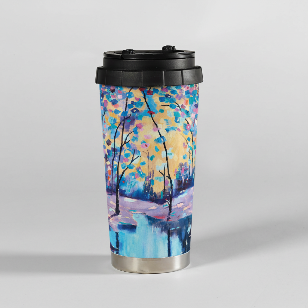 Insulated Travel Mug – Winter Forest by the Lake
