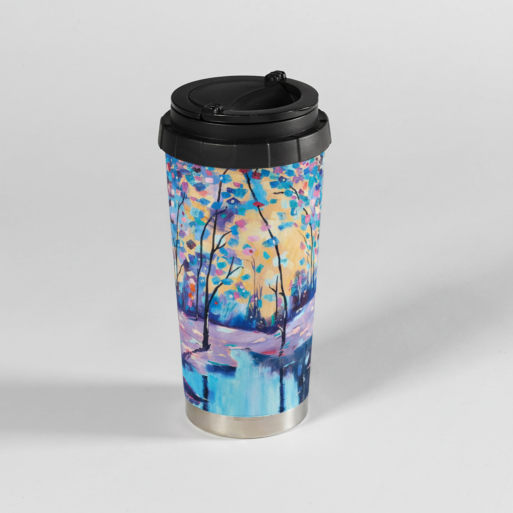 Insulated Travel Mug – Winter Forest by the Lake