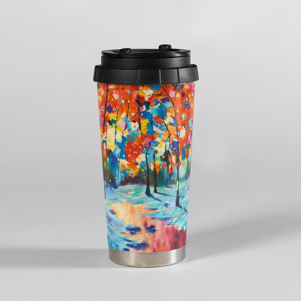 Insulated Travel Mug – Colourful Forest by the Lake