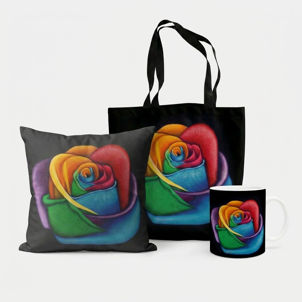 Bundle: Tote Bag, Cushion and Mug – Colourful Flower