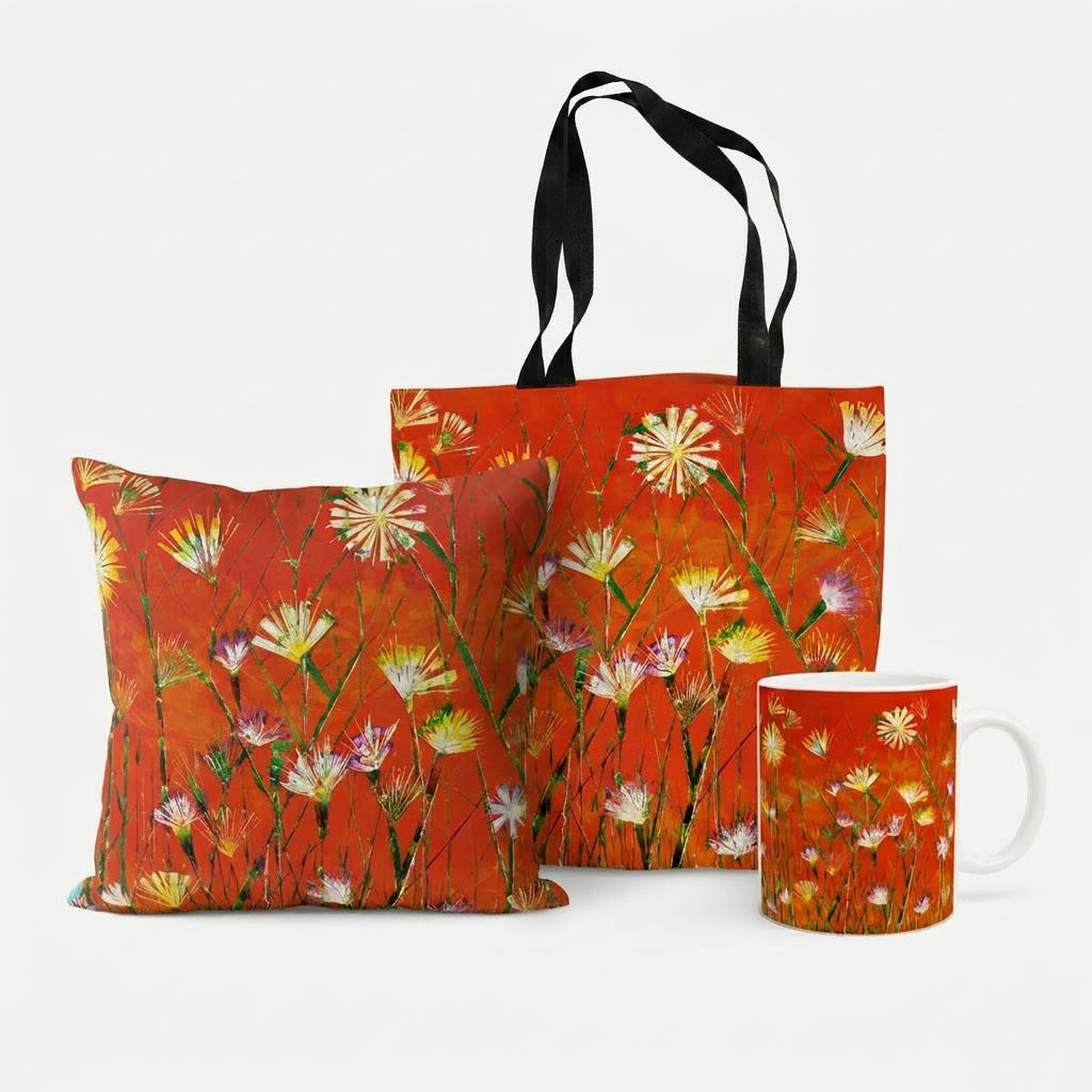 Bundle: Tote Bag, Cushion and Mug – Orange Explosion