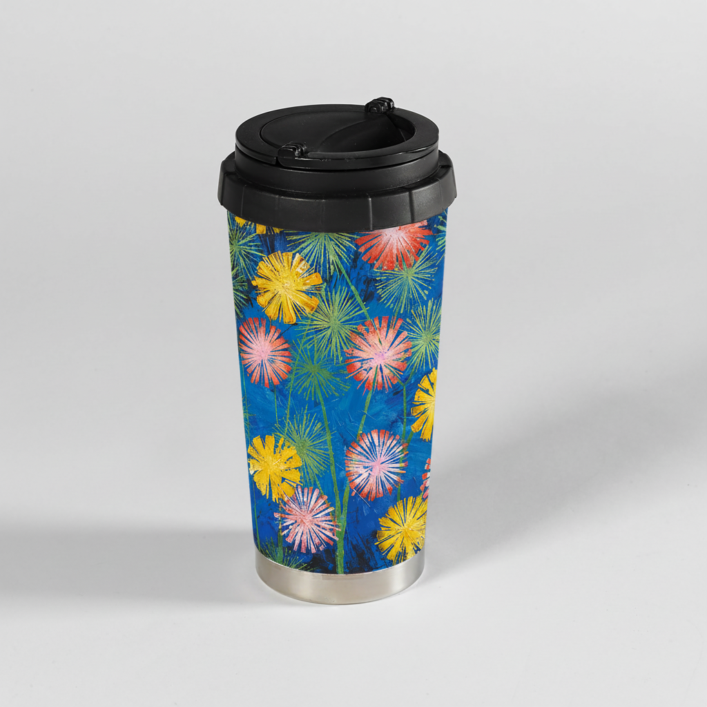 Insulated Travel Mug – Pink and Yellow Flowers