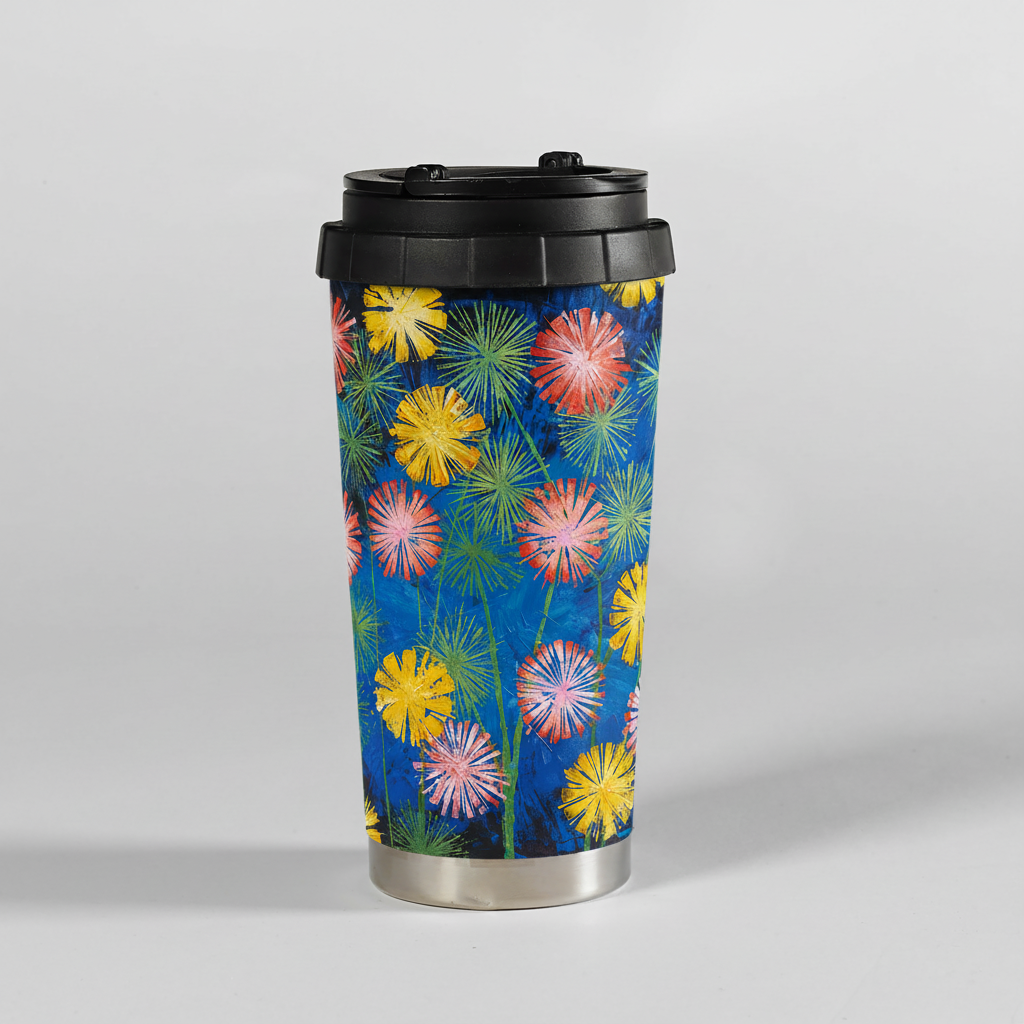 Insulated Travel Mug – Pink and Yellow Flowers