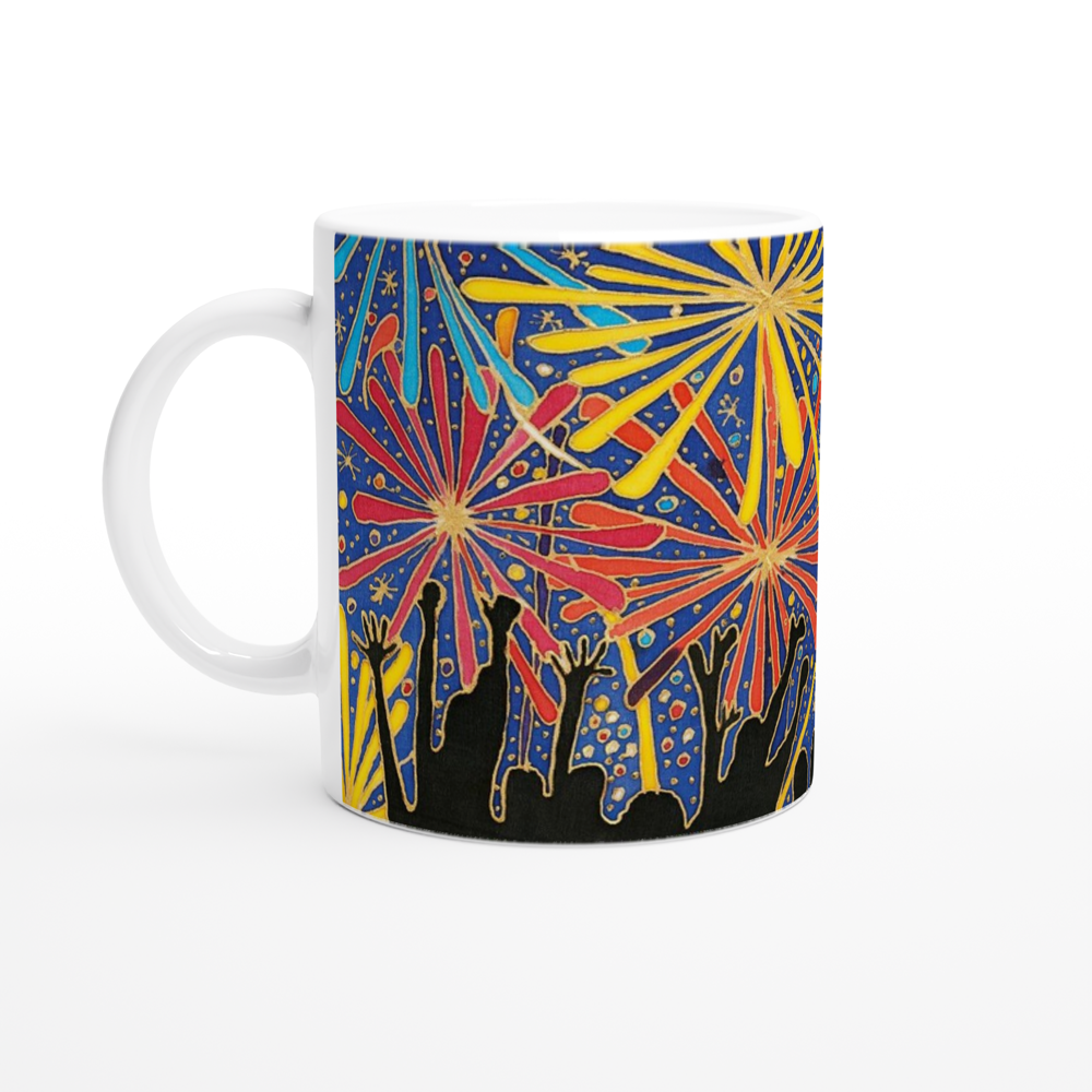 Bundle: Mouse Mat, Coaster, and White Ceramic Mug - Fireworks