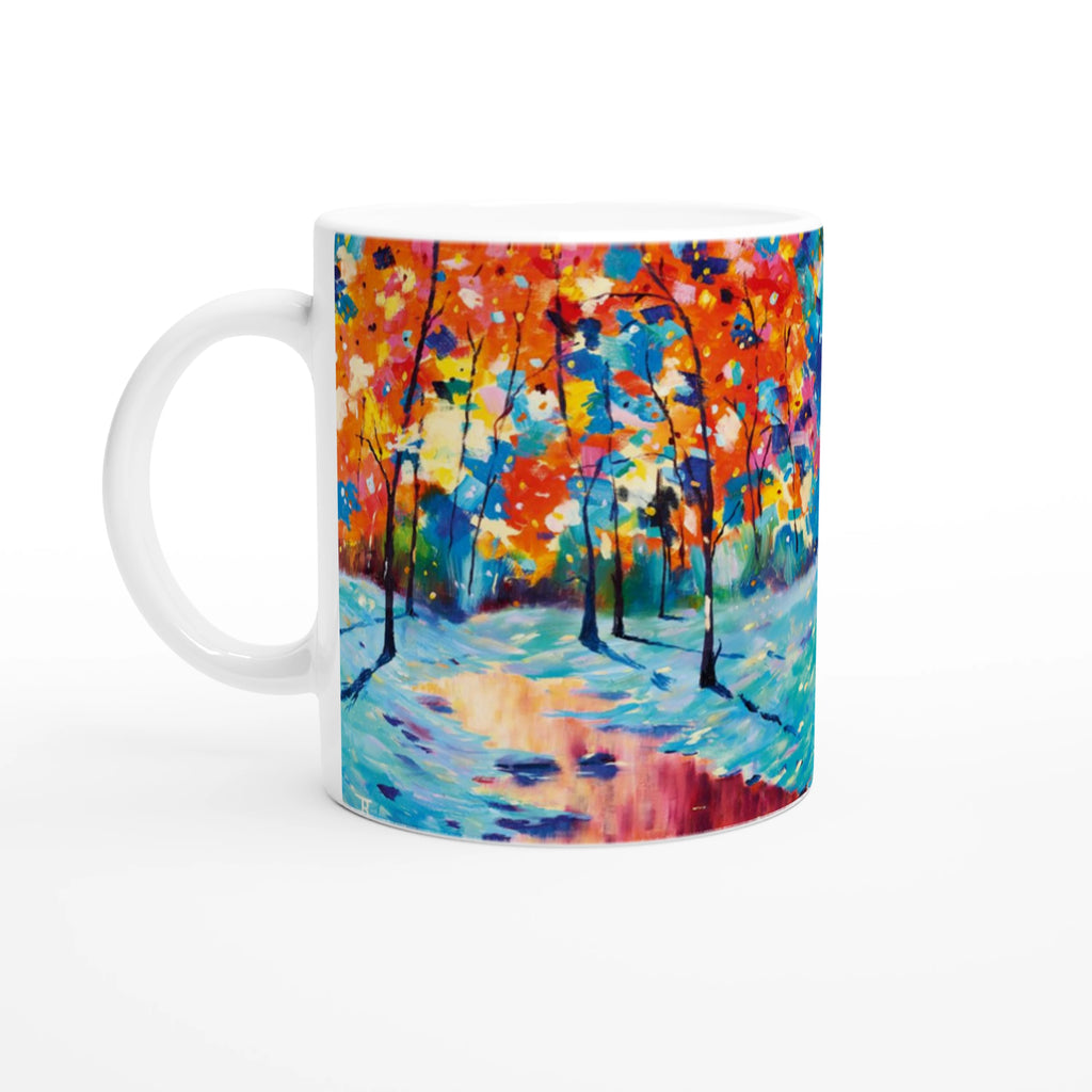 Bundle: Mouse Mat, Coaster, and White Ceramic Mug - Colourful Forest