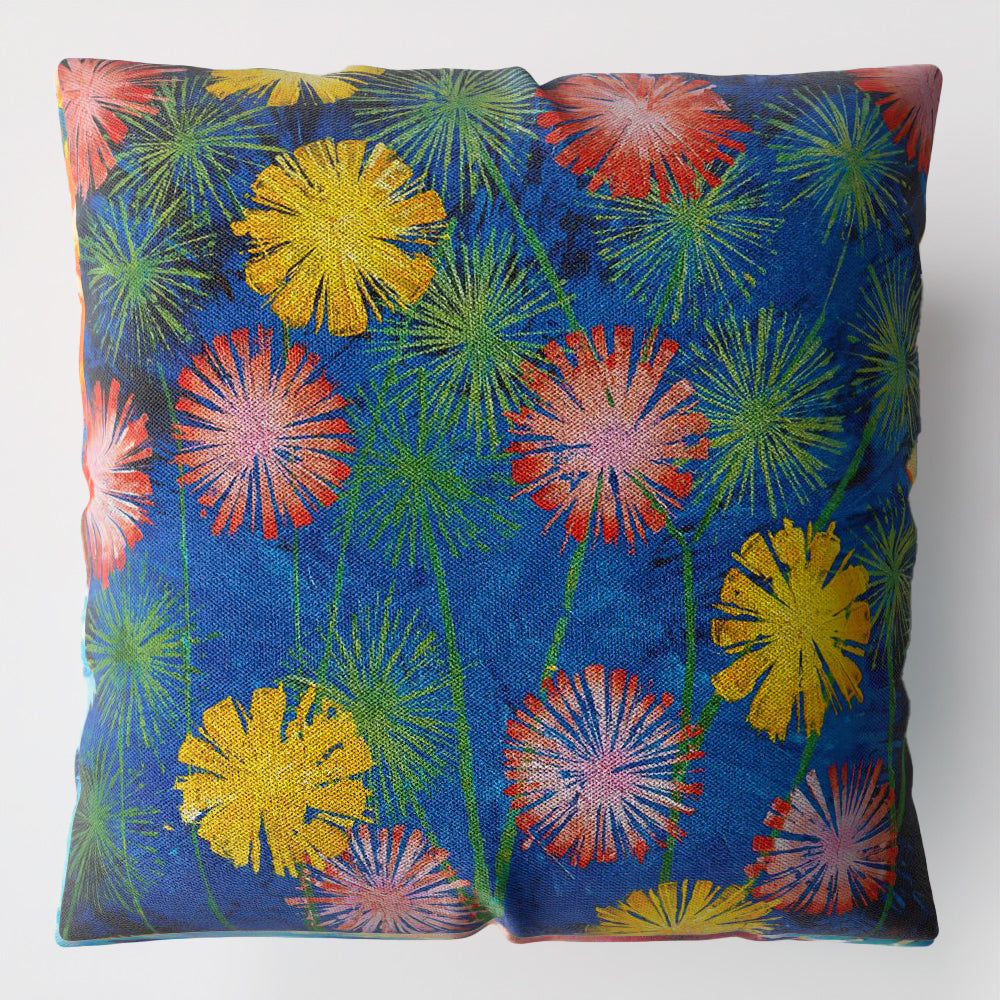 Faux Linen Cushion – Pink and Yellow Flowers