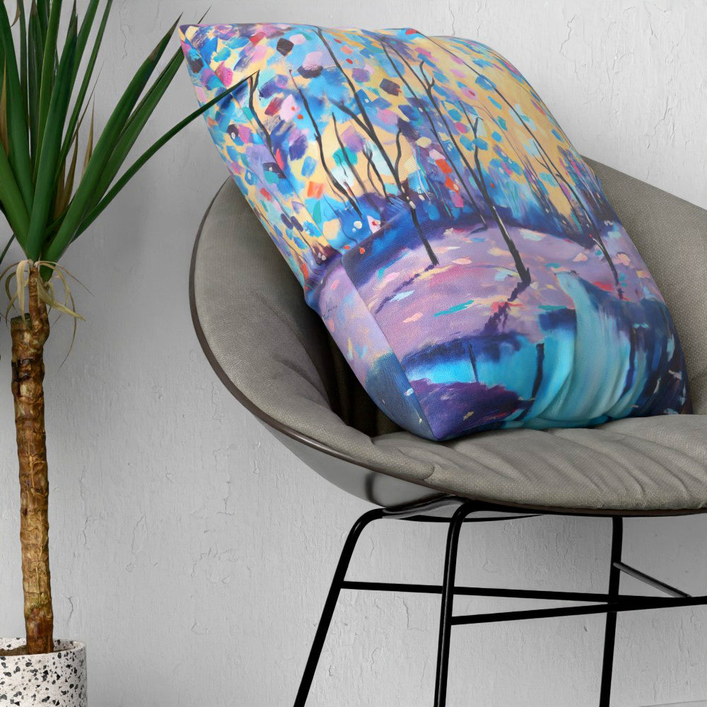 Faux Linen Cushion – Winter Forest by the Lake