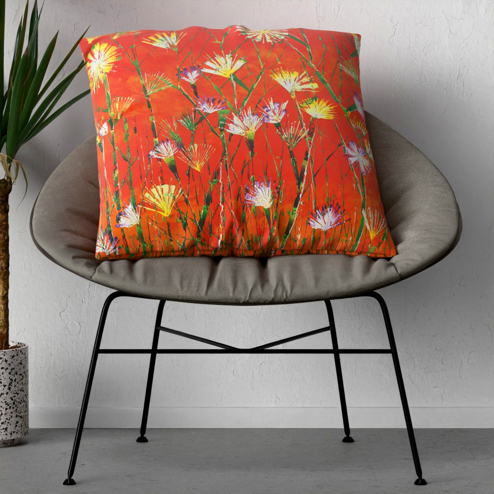 Faux Linen Cushion – Orange Explosion